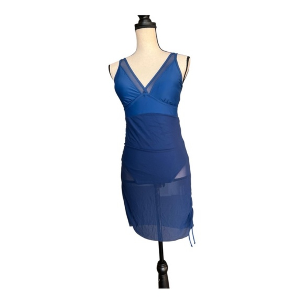 Blooming Jelly Blue Mesh Sleeveless One Piece Swim Dress Size M